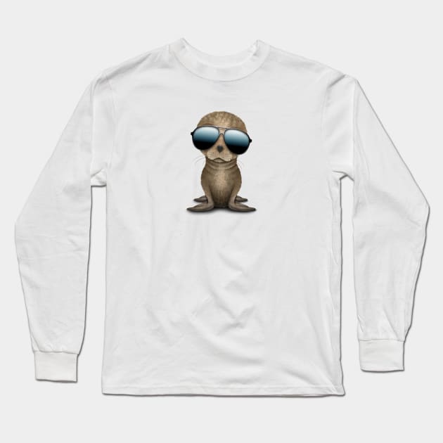 Cute Baby Sea Lion Wearing Sunglasses Long Sleeve T-Shirt by jeffbartels